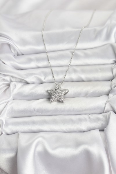 316l çelik Zincir Gümüş Renk Zincirli Gümüş Yıldız Model Kadın Kolye
