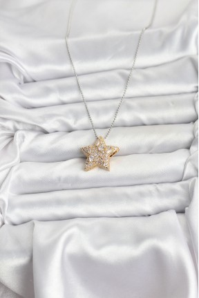 316l çelik Zincir Gümüş Renk Zincirli Gold Yıldız Model Kadın Kolye