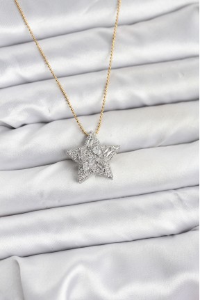 316l çelik Zincir Gold Renk Zincirli Gümüş Yıldız Model Kadın Kolye