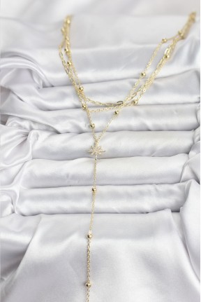 Pirinç Gold Renk Kutup Yıldızı Detaylı 3'lü Kombin Kadın Kolye