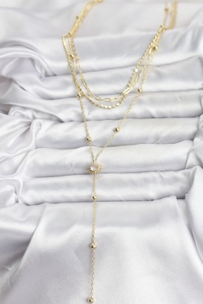 Pirinç Gold Renk Güneş Model Detaylı 3'lü Kombin Y Kadın Kolye Pirinç Gold Renk Güneş Model Detaylı 3'lü Kombin Y Kadın Kolye