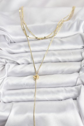 Pirinç Gold Renk Düğüm Model Detaylı 3'lü Kombin Y Kadın Kolye Pirinç Gold Renk Düğüm Model Detaylı 3'lü Kombin Y Kadın Kolye