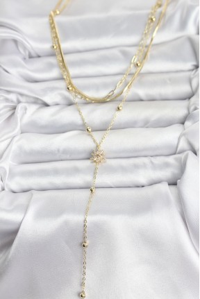 Pirinç Gold Renk Kutup Yıldızı Model Detaylı 3'lü Kombin Y Kadın Kolye Pirinç Gold Renk Kutup Yıldızı Model Detaylı 3'lü Kombin Y Kadın Kolye