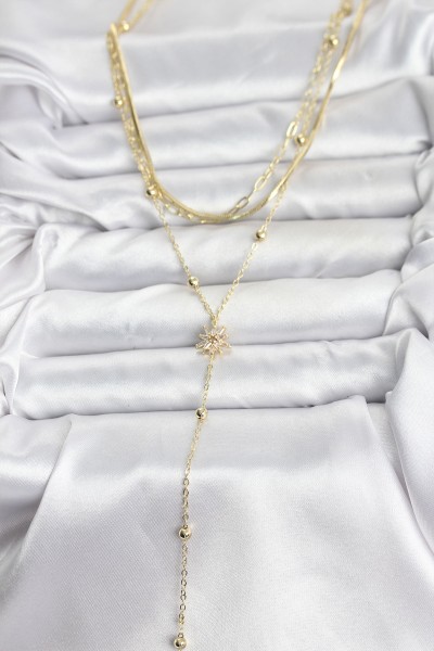 Pirinç Gold Renk Kutup Yıldızı Model Detaylı 3'lü Kombin Y Kadın Kolye Pirinç Gold Renk Kutup Yıldızı Model Detaylı 3'lü Kombin Y Kadın Kolye