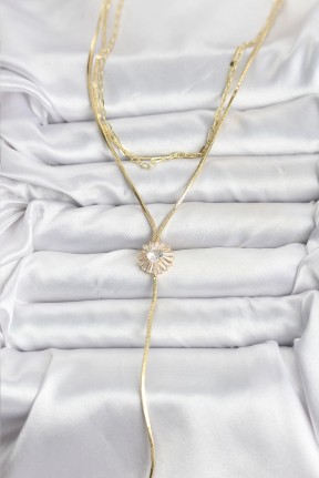 Pirinç Gold Renk Zirkon Taşlı Papatya Model Detaylı 3'lü Kombin Y Kadın Kolye Pirinç Gold Renk Zirkon Taşlı Papatya Model Detaylı 3'lü Kombin Y Kadın Kolye