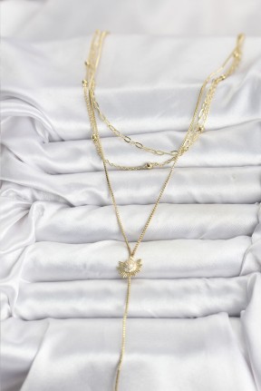 Pirinç Gold Renk Zirkon Taşlı Güneş Model Detaylı 3'lü Kombin Y Kadın Kolye Pirinç Gold Renk Zirkon Taşlı Güneş Model Detaylı 3'lü Kombin Y Kadın Kolye