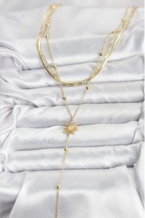 Pirinç Gold Renk Zirkon Taşlı Model Detaylı 3'lü Kombin Y Kadın Kolye Pirinç Gold Renk Zirkon Taşlı Model Detaylı 3'lü Kombin Y Kadın Kolye