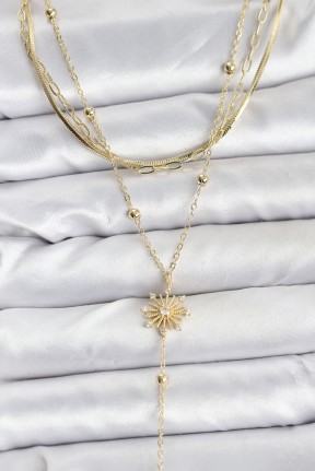 Pirinç Gold Renk Zirkon Taşlı Model Detaylı 3'lü Kombin Y Kadın Kolye Pirinç Gold Renk Zirkon Taşlı Model Detaylı 3'lü Kombin Y Kadın Kolye