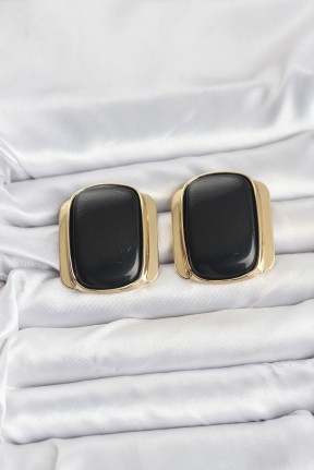 Pirinç Gold Renk Siyah Plaka Vintage Kadın Küpe Pirinç Gold Renk Siyah Plaka Vintage Kadın Küpe