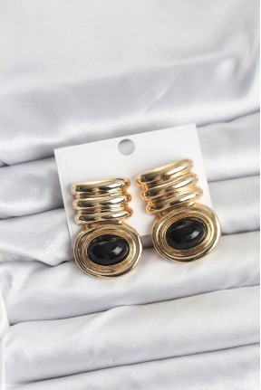 Pirinç Gold Siyah Renk Vintage Kadın Küpe