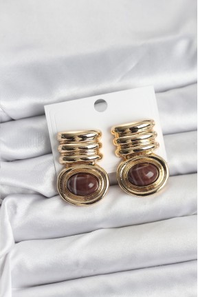 Pirinç Gold Kahverengi Renk Vintage Kadın Küpe