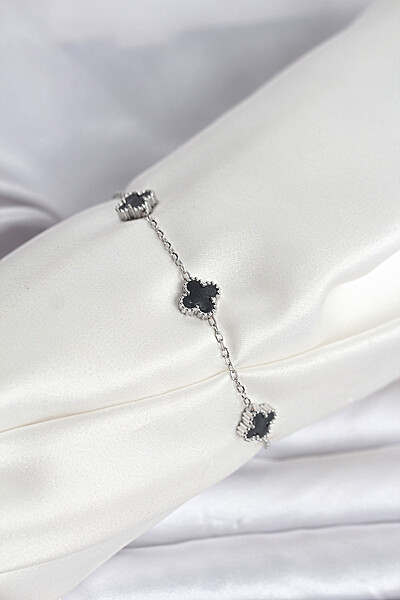 316l çelik Gümüş Renk Siyah Baby Boy Yonca Bileklik