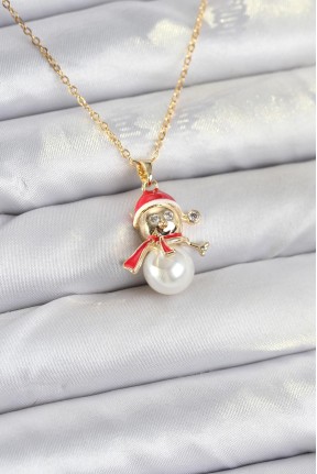 316l çelik Zincir Gold Renk Kardan Adam Model Yılbaşı Temalı Kadın Kolye