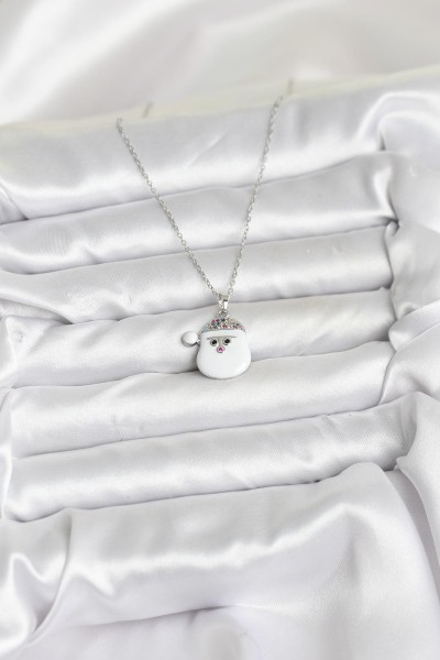 316l çelik Zincir Gümüş Renk şapkalı Kardan Adam Kafası Model Yılbaşı Temalı Kadın Kolye