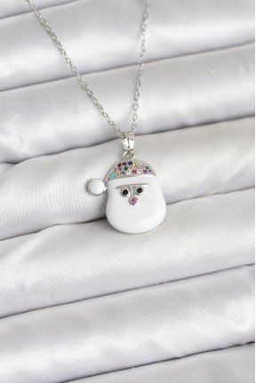 316l çelik Zincir Gümüş Renk şapkalı Kardan Adam Kafası Model Yılbaşı Temalı Kadın Kolye