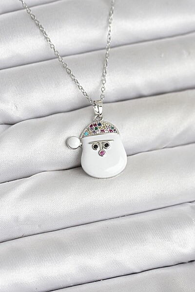 316l çelik Zincir Gümüş Renk şapkalı Kardan Adam Kafası Model Yılbaşı Temalı Kadın Kolye