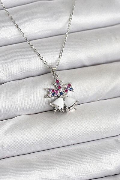 316l çelik Zincir Gümüş Renk Chirtsmas Bell Model Yılbaşı Temalı Kadın Kolye