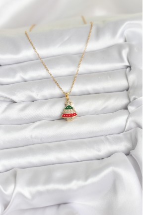 316l çelik Zincir Gold Ren çam Ağacı Model Zirkon Taşlı Yılbaşı Temalı Kadın Kolye