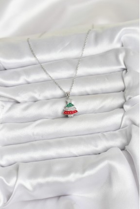 316l çelik Zincir Gümüş Ren çam Ağacı Model Zirkon Taşlı Yılbaşı Temalı Kadın Kolye