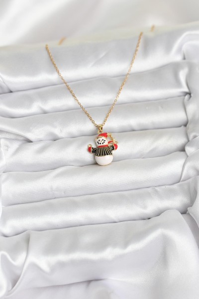 316l çelik Zincir Gold Renk Kardan Adam Figürlü Yılbaşı Temalı Kadın Kolye