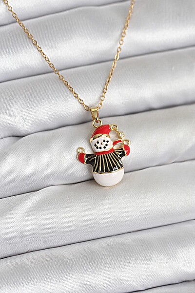 316l çelik Zincir Gold Renk Kardan Adam Figürlü Yılbaşı Temalı Kadın Kolye