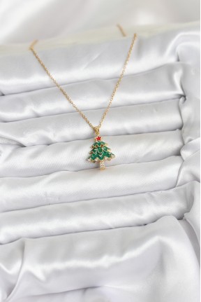 316l çelik Zincir Gold Renk çam Ağacı Model Yılbaşı Temalı Kadın Kolye