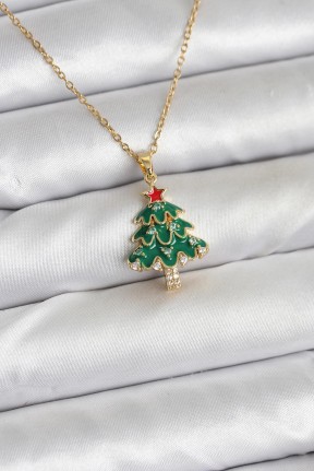 316l çelik Zincir Gold Renk çam Ağacı Model Yılbaşı Temalı Kadın Kolye 316l çelik Zincir Gold Renk çam Ağacı Model Yılbaşı Temalı Kadın Kolye