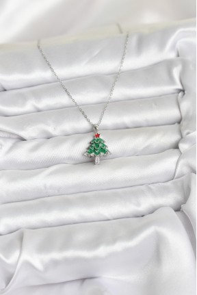 316l çelik Zincir Gümüş Renk çam Ağacı Model Yılbaşı Temalı Kadın Kolye