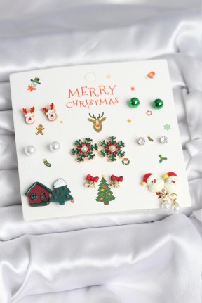 Yılbaşı Temalı 8 çift Küpe Seti Yılbaşı Temalı 8 çift Küpe Seti