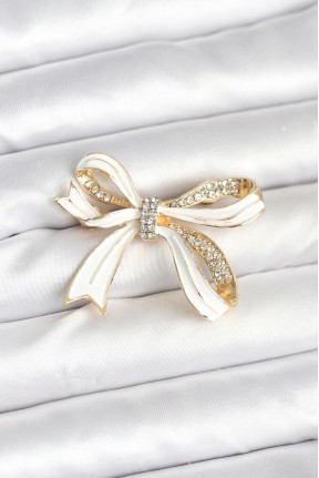 Beyaz Renk Fiyonk Model Broş