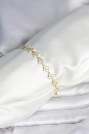 Zirkon Taşlı Pirinç Yonca Model Bileklik