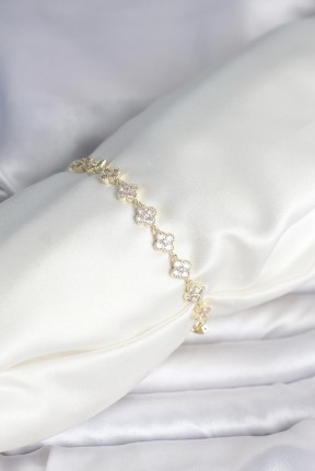 Zirkon Taşlı Pirinç Yonca Model Bileklik Zirkon Taşlı Pirinç Yonca Model Bileklik