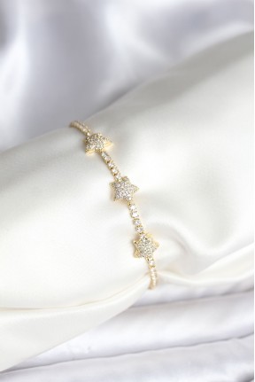 Yıldız Model Zirkon Taşlı Gold Renk Pirinç Su Yolu Kadın Bileklik Yıldız Model Zirkon Taşlı Gold Renk Pirinç Su Yolu Kadın Bileklik