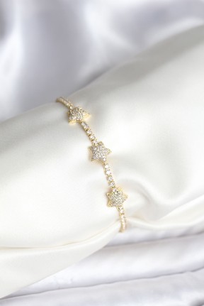 Yıldız Model Zirkon Taşlı Gold Renk Pirinç Su Yolu Kadın Bileklik Yıldız Model Zirkon Taşlı Gold Renk Pirinç Su Yolu Kadın Bileklik