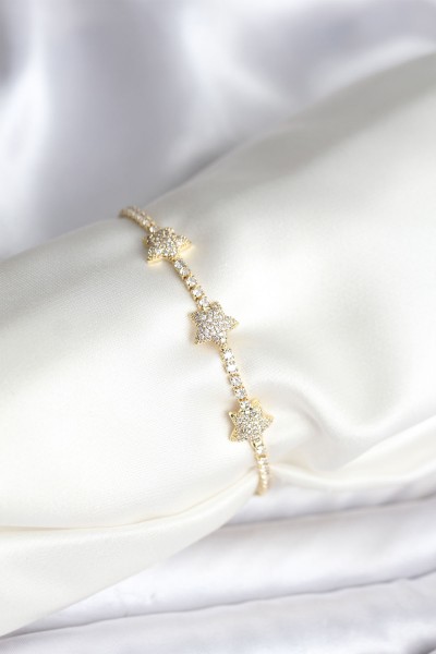 Yıldız Model Zirkon Taşlı Gold Renk Pirinç Su Yolu Kadın Bileklik Yıldız Model Zirkon Taşlı Gold Renk Pirinç Su Yolu Kadın Bileklik