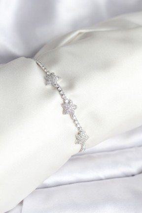 Yıldız Model Zirkon Taşlı Gümüş Renk Pirinç Su Yolu Kadın Bileklik Yıldız Model Zirkon Taşlı Gümüş Renk Pirinç Su Yolu Kadın Bileklik