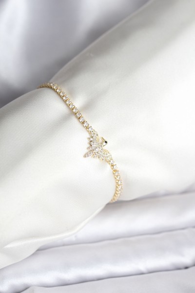 Anka Kuşu Model Zirkon Taşlı Gold Renk Pirinç Su Yolu Kadın Bileklik