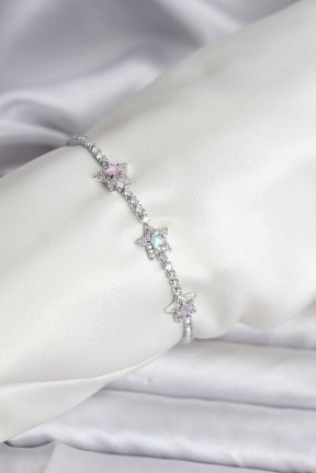 Renkli Yıldız Model Zirkon Taşlı Gümüş Renk Pirinç Su Yolu Kadın Bileklik Renkli Yıldız Model Zirkon Taşlı Gümüş Renk Pirinç Su Yolu Kadın Bileklik