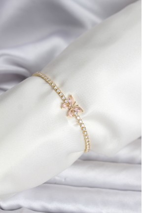 Kelebek Model Zirkon Taşlı Gold Renk Pirinç Su Yolu Kadın Bileklik