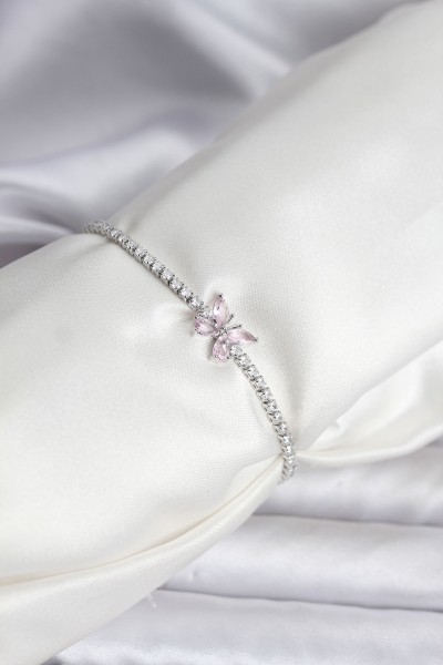 Kelebek Model Zirkon Taşlı Gümüş Renk Pirinç Su Yolu Kadın Bileklik