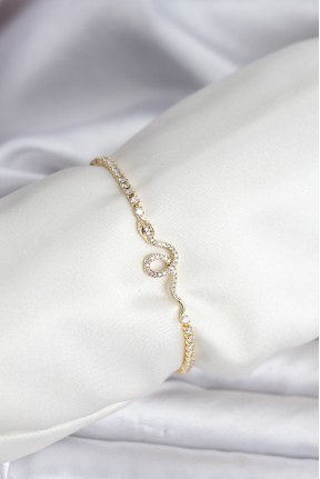 Yılan Model Zirkon Taşlı Gold Renk Pirinç Su Yolu Kadın Bileklik Yılan Model Zirkon Taşlı Gold Renk Pirinç Su Yolu Kadın Bileklik