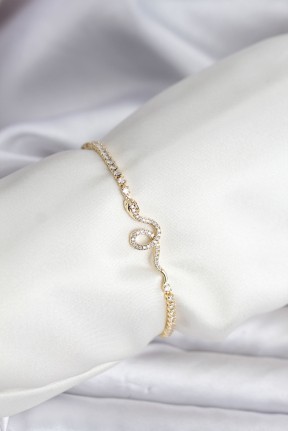 Yılan Model Zirkon Taşlı Gold Renk Pirinç Su Yolu Kadın Bileklik Yılan Model Zirkon Taşlı Gold Renk Pirinç Su Yolu Kadın Bileklik