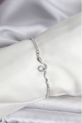 Yılan Model Zirkon Taşlı Gümüş Renk Pirinç Su Yolu Kadın Bileklik Yılan Model Zirkon Taşlı Gümüş Renk Pirinç Su Yolu Kadın Bileklik