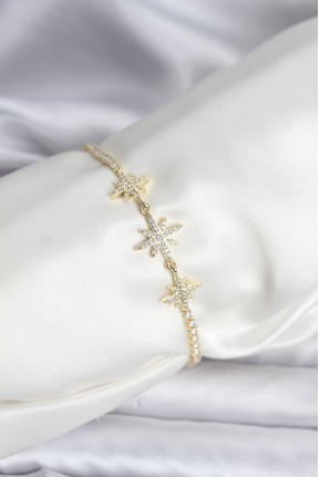 Kutup Yıldızı Model Zirkon Taşlı Gold Renk Su Yolu Kadın Bileklik