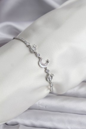 Charmlı Model Zirkon Taşlı Gümüş Renk Su Yolu Kadın Bileklik