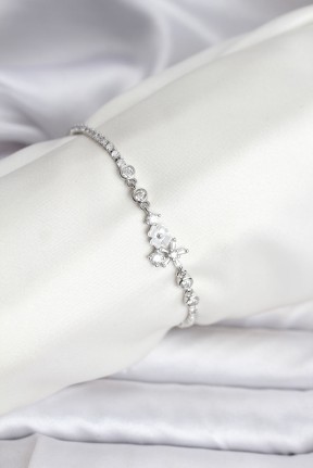 çiçekli Model Zirkon Taşlı Gümüş Renk Su Yolu Kadın Bileklik