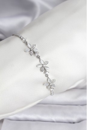 çiçek Model Zirkon Taşlı Gümüş Renk Pirinç Su Yolu Kadın Bileklik