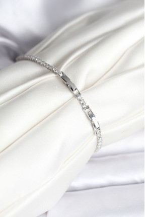 çiçek Model Zirkon Taşlı Gümüş Renk Pirinç Su Yolu Kadın Bileklik