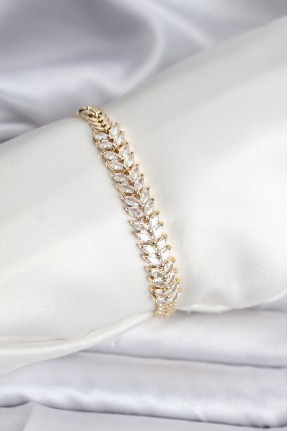14k Gold Renk Kaplama Başak Model Zirkon Taşlı Cm Kadın Bileklik 14k Gold Renk Kaplama Başak Model Zirkon Taşlı Cm Kadın Bileklik
