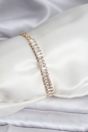 14k Gold Renk Kaplama Zirkon Taşlı Baget Model Cm Kadın Bileklik 14k Gold Renk Kaplama Zirkon Taşlı Baget Model Cm Kadın Bileklik